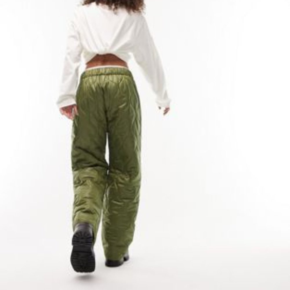 Topshop quilted puffer straight leg pants in khaki